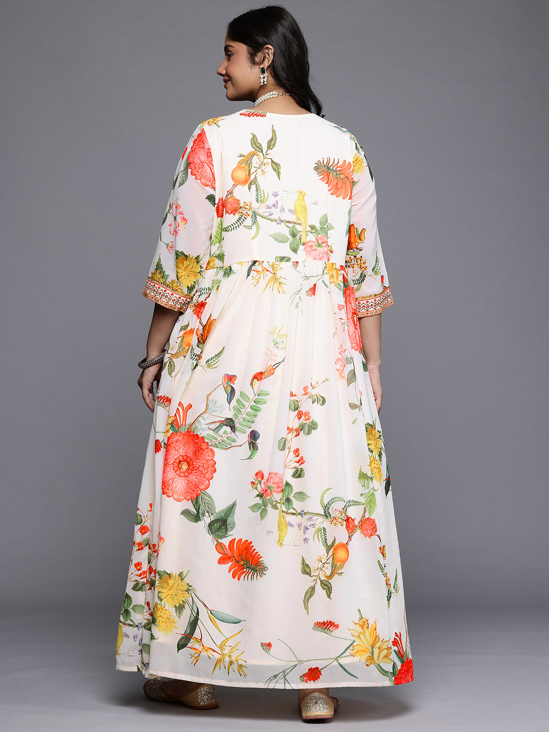 Floral Printed Sequined Detail Wrap Maxi Dress
