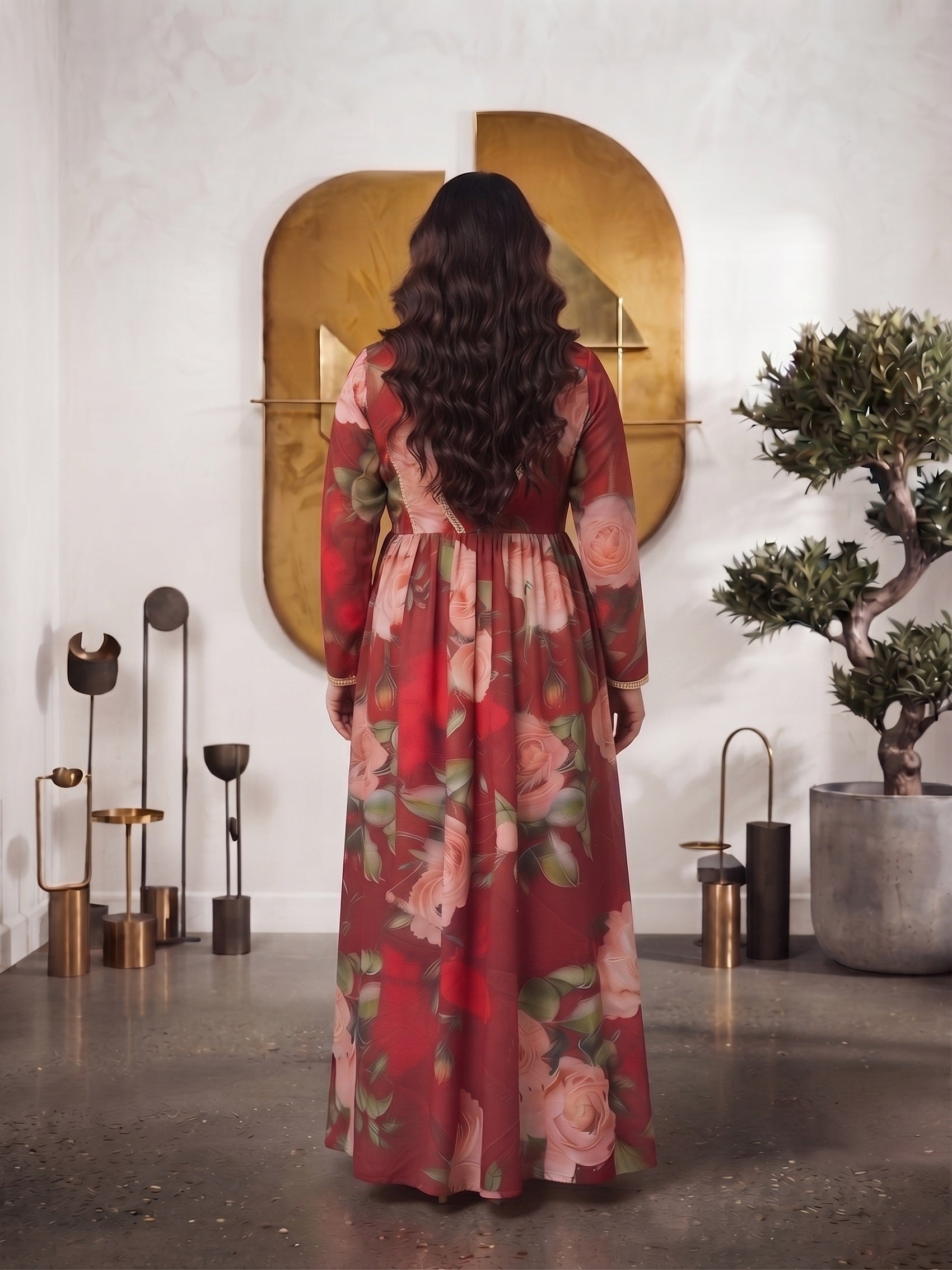 Printed V-Neck Fit & Flare Maxi Dress