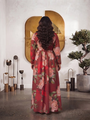 Printed V-Neck Fit & Flare Maxi Dress