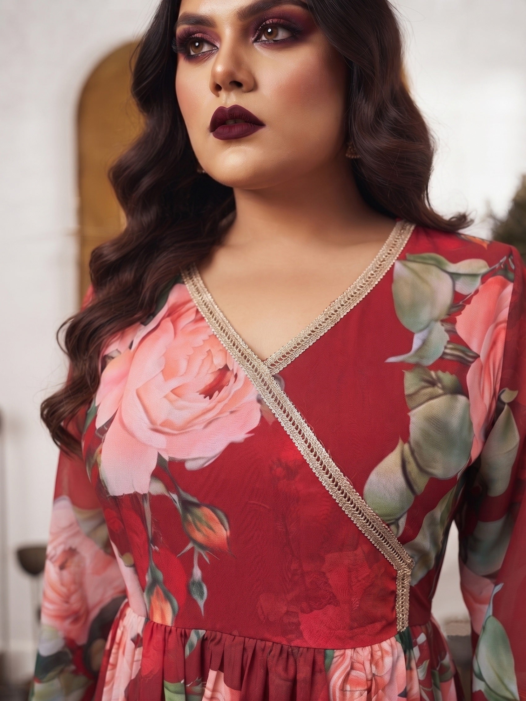 Printed V-Neck Fit & Flare Maxi Dress