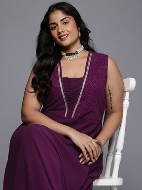 A PLUS BY AHALYAA Yoke Design V-Neck Lace Inserts A-Line Maxi Dress