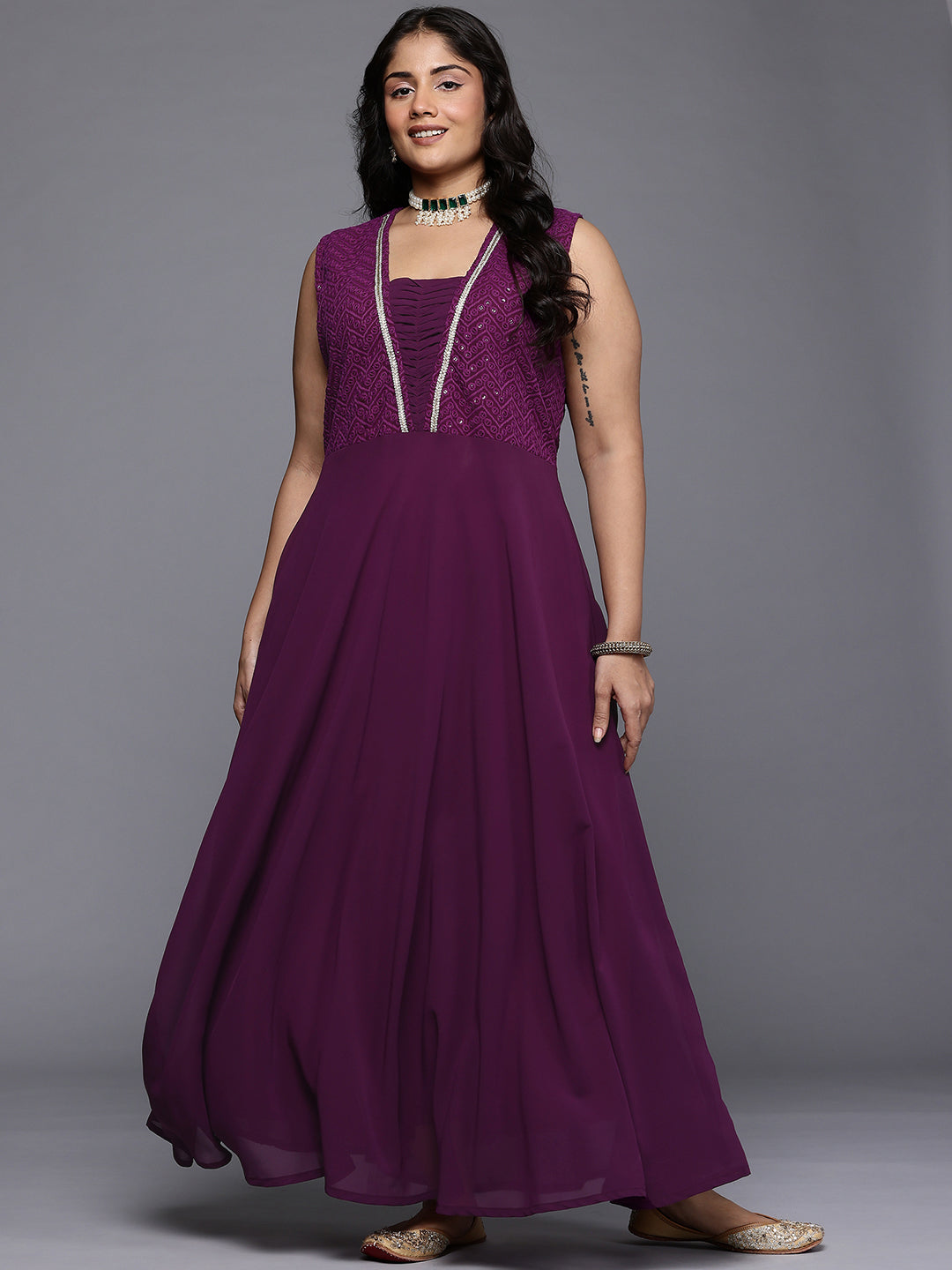 A PLUS BY AHALYAA Yoke Design V-Neck Lace Inserts A-Line Maxi Dress