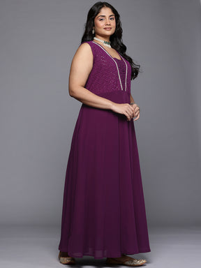 A PLUS BY AHALYAA Yoke Design V-Neck Lace Inserts A-Line Maxi Dress