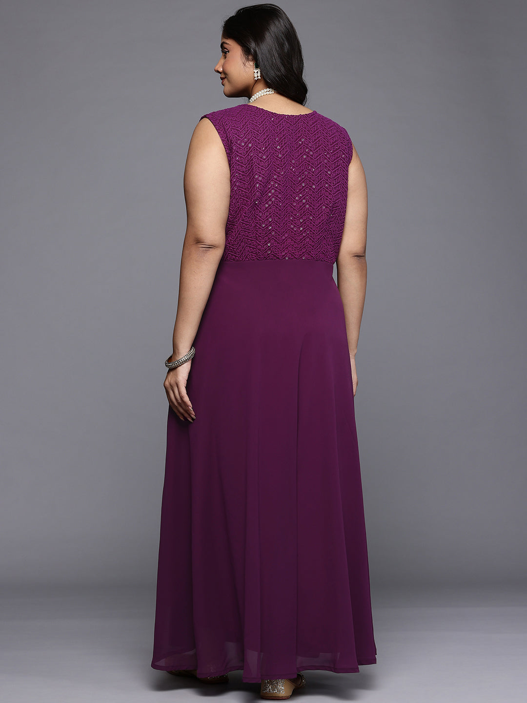 A PLUS BY AHALYAA Yoke Design V-Neck Lace Inserts A-Line Maxi Dress