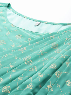 Ethnic Motifs Printed Sequence Detail Draped Maxi Dress