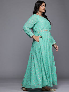 Ethnic Motifs Printed Sequence Detail Draped Maxi Dress