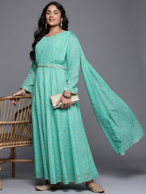 Ethnic Motifs Printed Sequence Detail Draped Maxi Dress