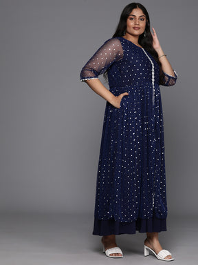 Plus Size Polka Dots Print A-Line Maxi Ethnic Dress