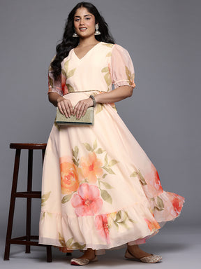 Floral Printed Draped Maxi Dress