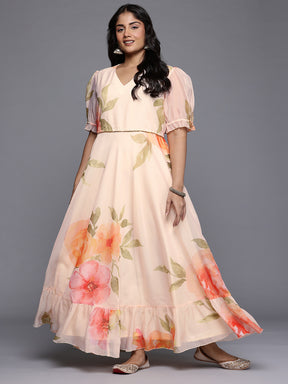 Floral Printed Draped Maxi Dress