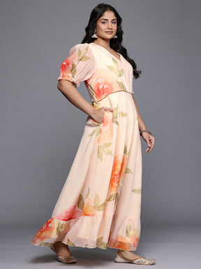 Floral Printed Draped Maxi Dress