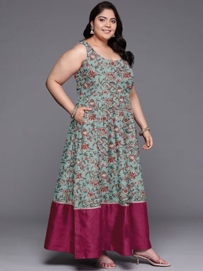 Women Plus Size Floral Printed Fit & Flare Maxi Ethnic Dress