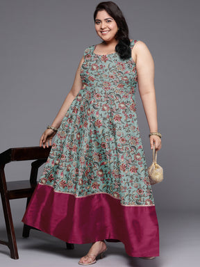 Women Plus Size Floral Printed Fit & Flare Maxi Ethnic Dress