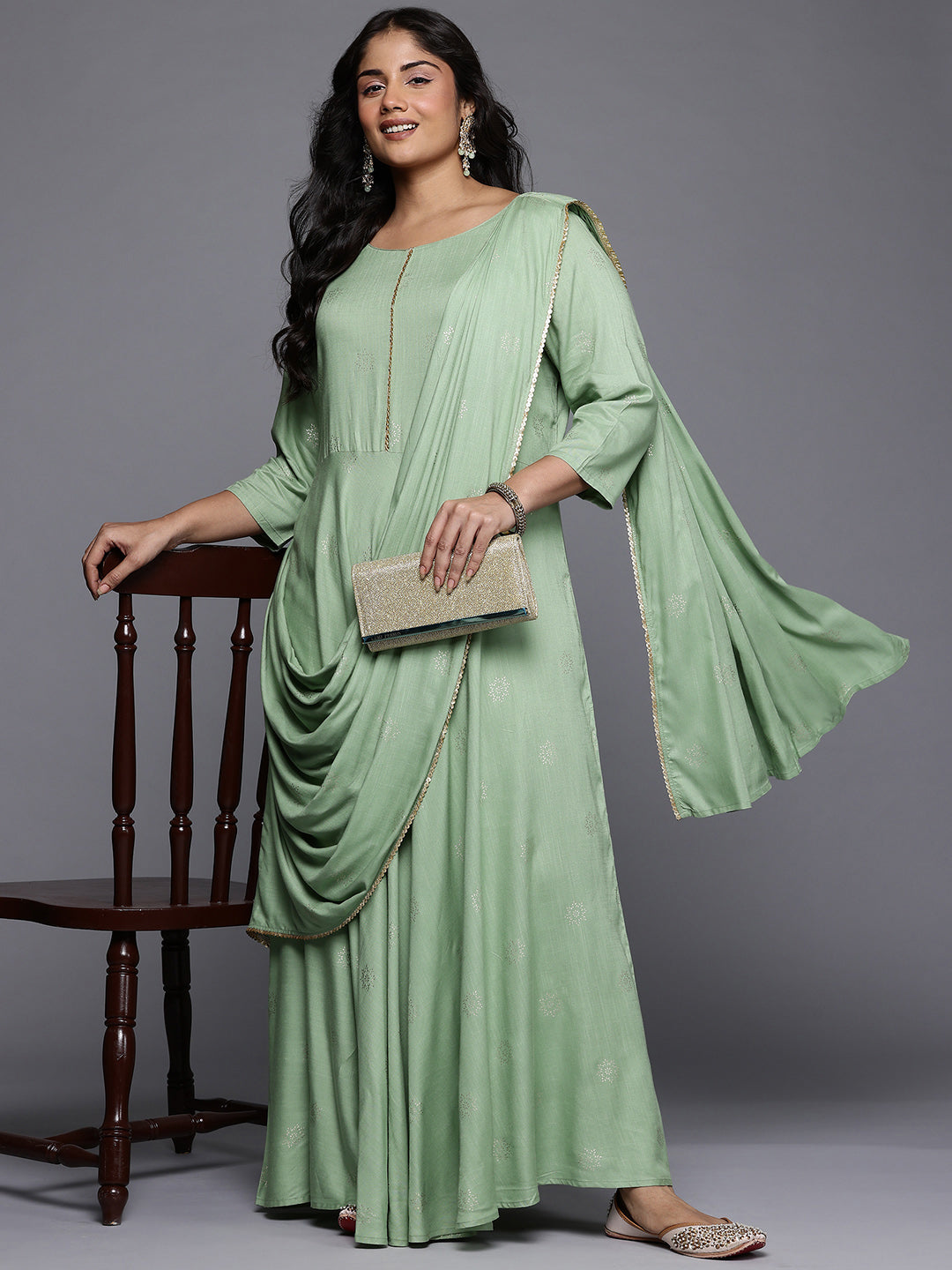 Floral Printed Draped Maxi Dress