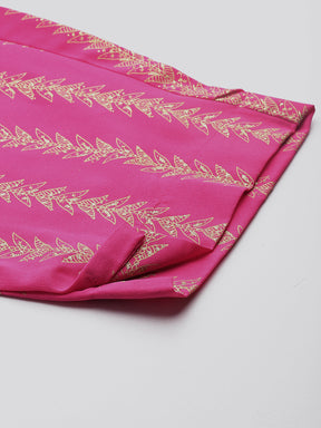 Plus Size Floral Printed Kaftan Fusion Kurta with Trousers & Belt
