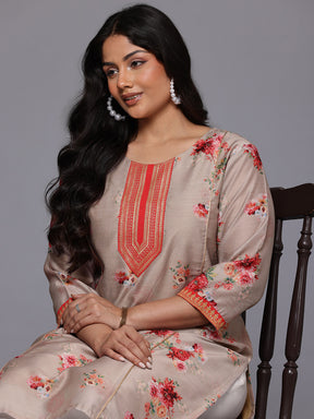 A PLUS BY AHALYAA Plus Size Floral Printed Chanderi Silk Kurta