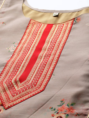 A PLUS BY AHALYAA Plus Size Floral Printed Chanderi Silk Kurta