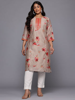 A PLUS BY AHALYAA Plus Size Floral Printed Chanderi Silk Kurta