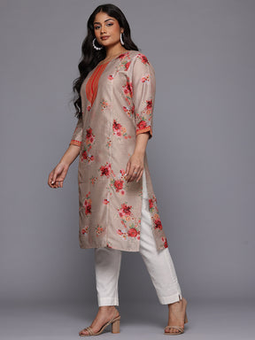 A PLUS BY AHALYAA Plus Size Floral Printed Chanderi Silk Kurta