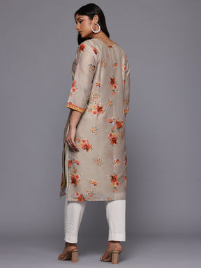 A PLUS BY AHALYAA Plus Size Floral Printed Chanderi Silk Kurta