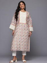 A PLUS BY AHALYAA Plus Size Floral Printed Sequinned Floral Chanderi Silk Kurta