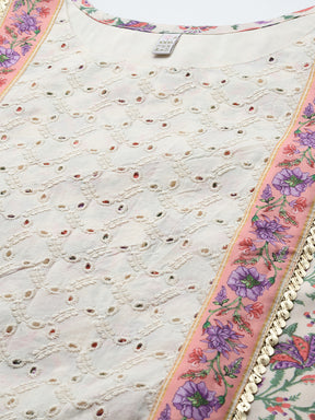 A PLUS BY AHALYAA Plus Size Floral Printed Sequinned Floral Chanderi Silk Kurta
