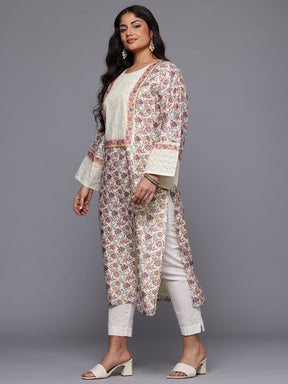A PLUS BY AHALYAA Plus Size Floral Printed Sequinned Floral Chanderi Silk Kurta