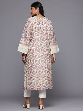 A PLUS BY AHALYAA Plus Size Floral Printed Sequinned Floral Chanderi Silk Kurta