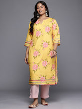 Plus Size Floral Printed Gotta Patti Regular Crepe Kurta