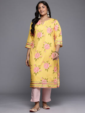 Plus Size Floral Printed Gotta Patti Regular Crepe Kurta