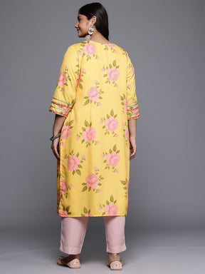 Plus Size Floral Printed Gotta Patti Regular Crepe Kurta