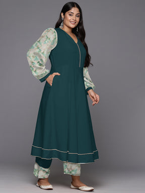 Gotta Patti Puffed Sleeves Anarkali Kurta with Trousers & Dupatta