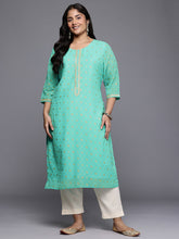 Plus Size Ethnic Motifs Foil Print Sequinned Georgette Regular Kurta