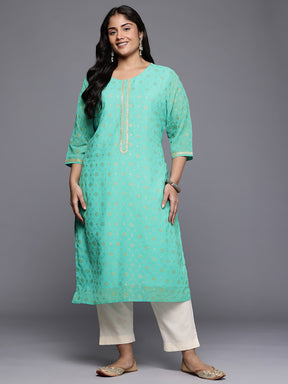 Plus Size Ethnic Motifs Foil Print Sequinned Georgette Regular Kurta