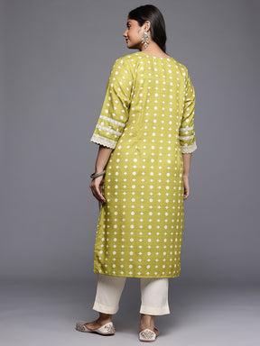 Plus Size Geometric Printed V-Neck Lace Detail Regular Kurta