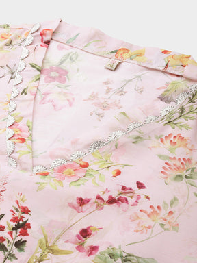Plus Size Floral Printed Gotta Patti Floral Kurta