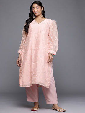 Plus Size Floral Embroidered V-Neck Gotta Patti Regular Kurta