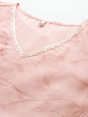 Plus Size Floral Embroidered V-Neck Gotta Patti Regular Kurta