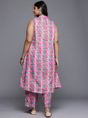 Plus Size Floral Printed Gotta Patti Straight Kurta with Trousers