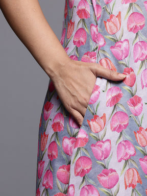 Plus Size Floral Printed Gotta Patti Straight Kurta with Trousers