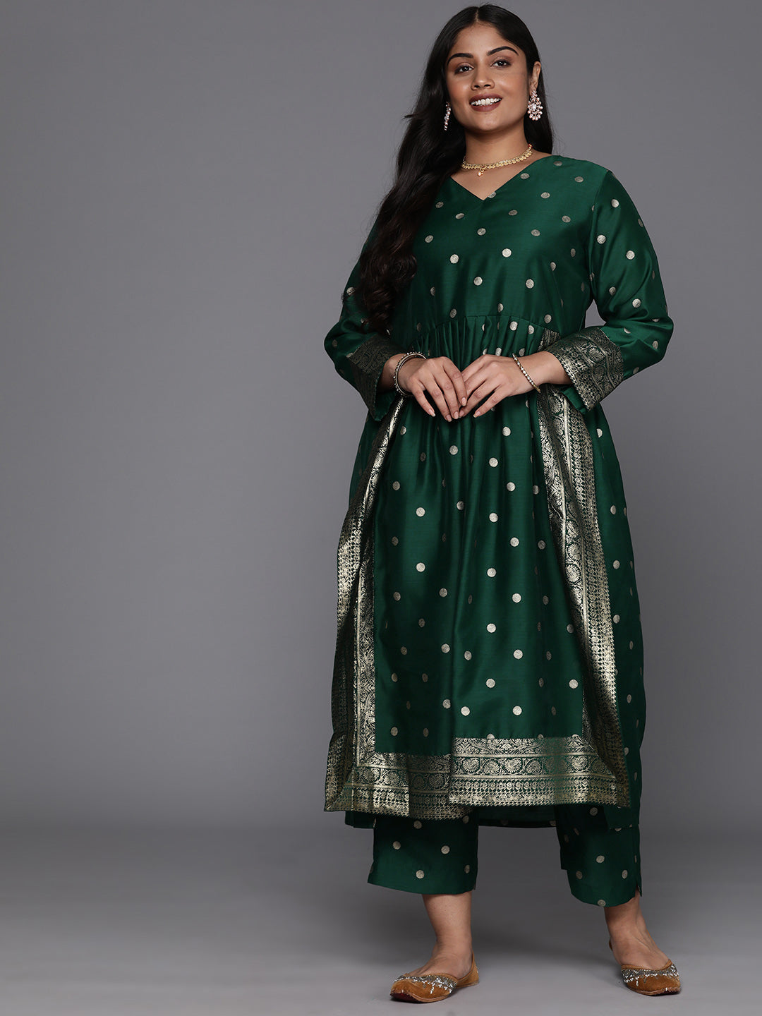 Plus Size Printed High Slit Kurta with Trousers