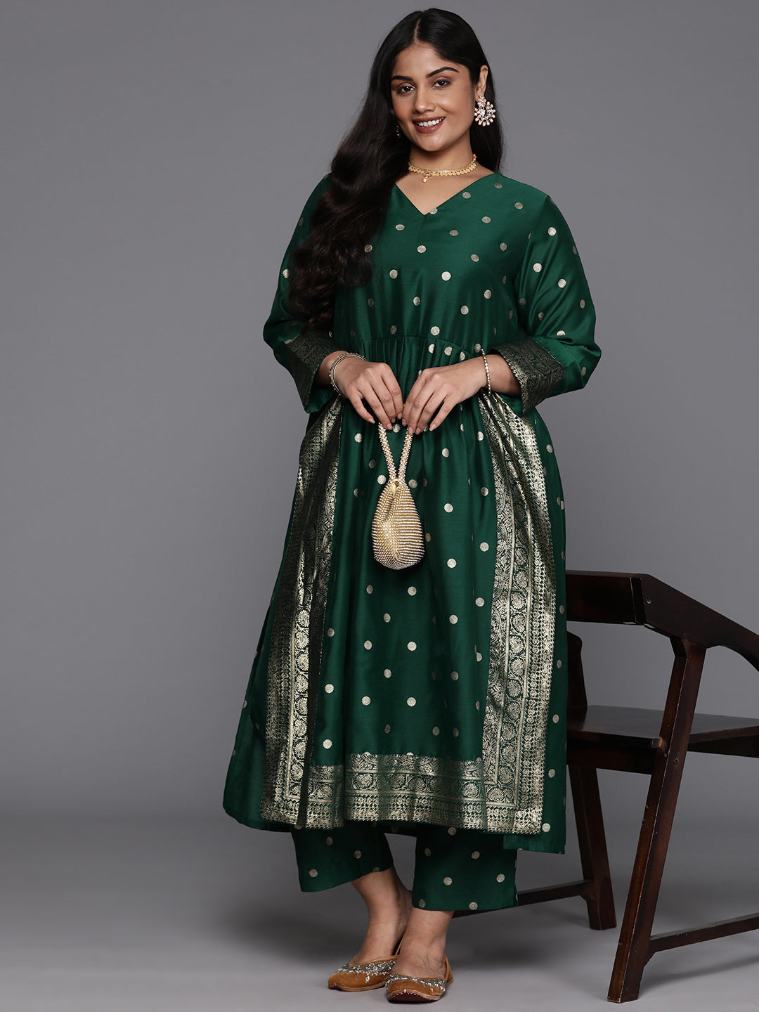 Plus Size Printed High Slit Kurta with Trousers