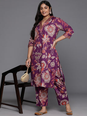 Plus Size Floral Printed Regular Kurta with Trousers