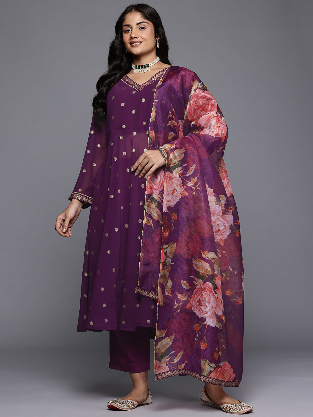 Printed Empire Gotta Patti Kurta with Trousers & With Dupatta