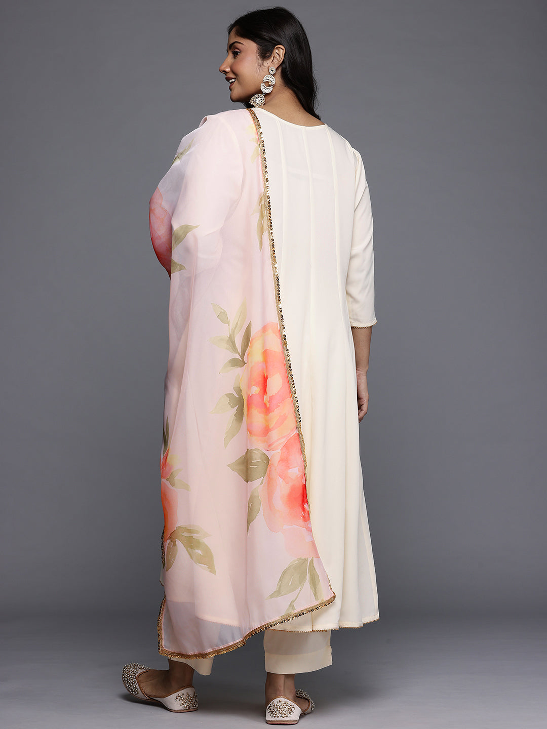 Plus Size Panelled Gotta Patti Anarkali Kurta with Trousers & Dupatta