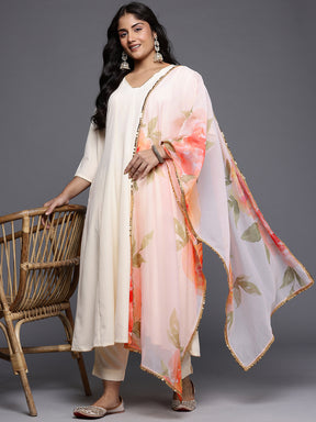 Plus Size Panelled Gotta Patti Anarkali Kurta with Trousers & Dupatta