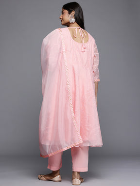 Plus Size Floral Embroidered Empire A-Line Kurta with Trousers & Dupatta