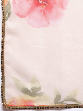 Plus Size Floral Print Gotta Patti Detail Kurta with Trousers & Dupatta