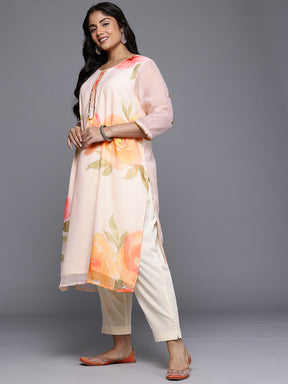 Plus Size Floral Print Gotta Patti Detail Kurta with Trousers & Dupatta