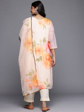Plus Size Floral Print Gotta Patti Detail Kurta with Trousers & Dupatta